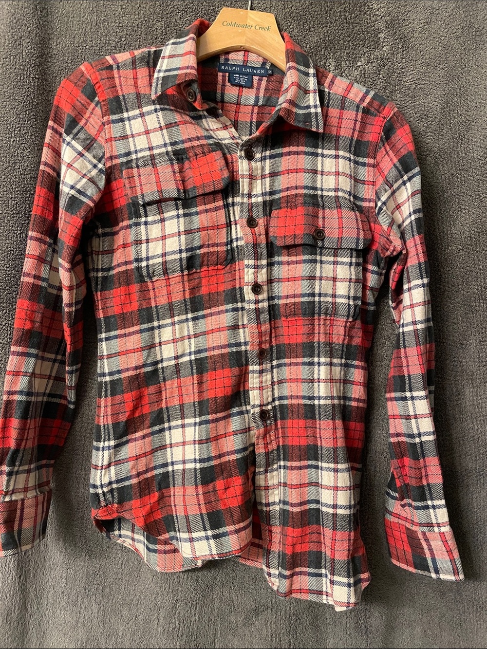 Ralph Lauren Red, Black & White Plaid Button-Down Shirt - Womens